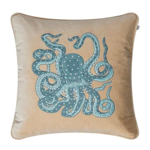Chhatwal & Jonsson Embroidered Octopus pudebetræk 50x50 cm Beige/Aqua