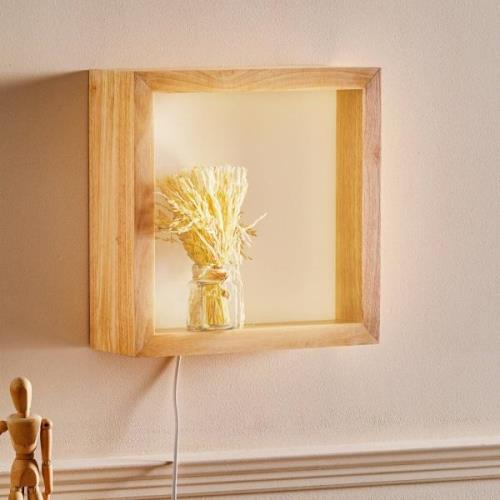 LED-væglampe Window, 37 x 37 cm, egetræ