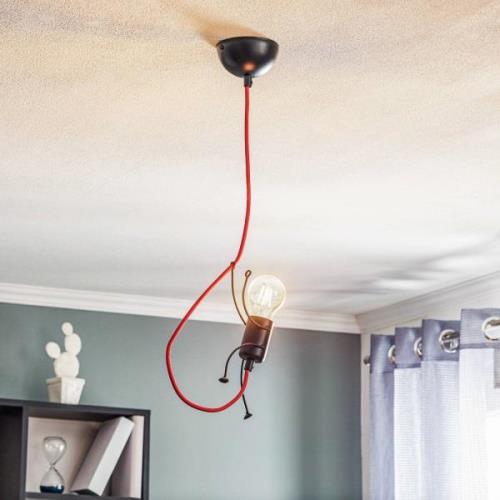 Bobi 1 hængelampe i sort, rødt kabel, 1 lyskilde