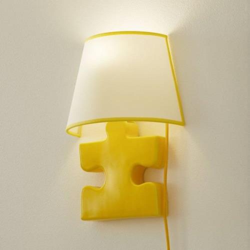 Keramik-væglampe A185 med stofskærm, gul