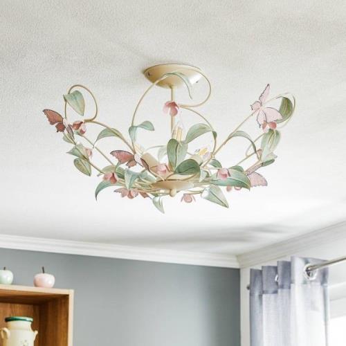 Butterfly loftslampe, hvid/grøn/rosa, 3-lys