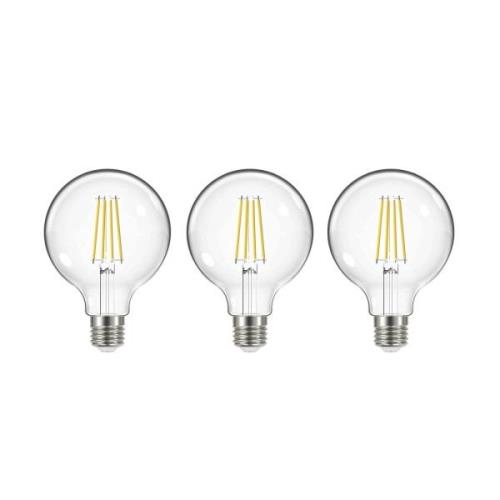 LED-filamentpære, E27, G95, 3,8W, 3000K, 806lm, 3 enheder