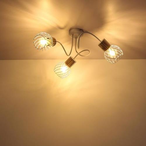 Luise loftlampe i hvid og trælook, 3 lyskilder