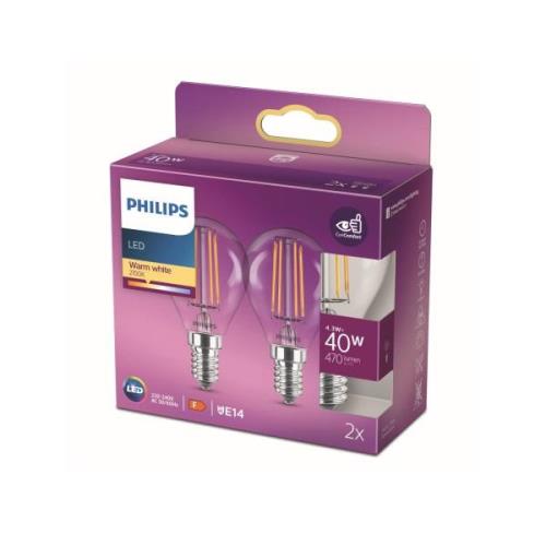 Philips LED-pære E14 4,3 W P45 filament 2.700 K, 2