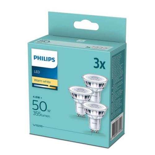 Philips LED-reflektor GU10 4,6W 2.700 K, 3 stk.