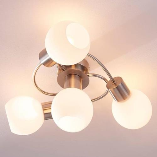 Lindby loftlampe Ciala, 4-lys, nikkelfarvet, glas