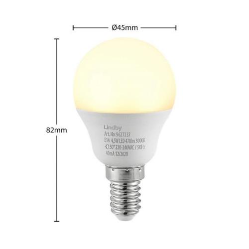 Lindby LED-lampe E14 G45 4,5W 3.000K opal sæt med 3 stk