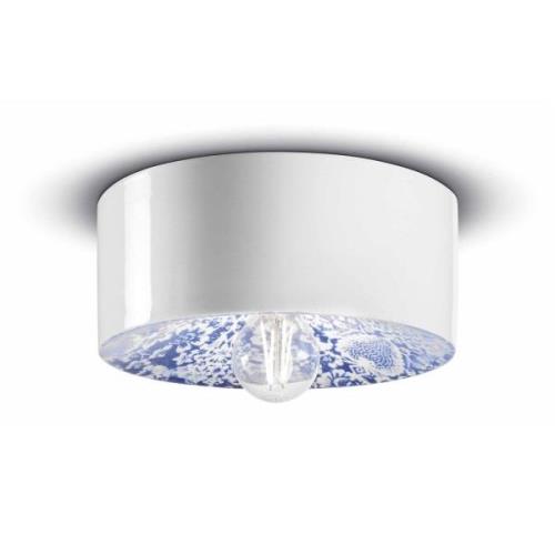 PI loftslampe med blomstermønster, Ø 25 cm blå/hvid