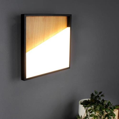 Vista LED-væglampe, lyst træ/sort, 40 x 40 cm