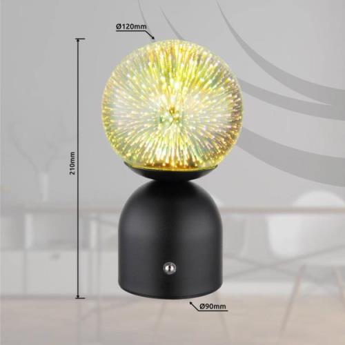 Julsy LED genopladelig bordlampe, sort, 3D, højde 21 cm, CCT