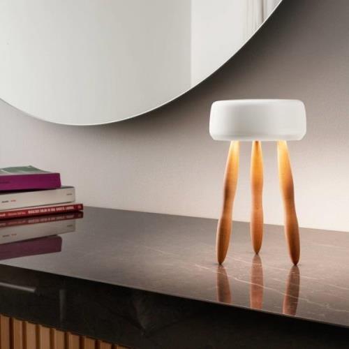 OLEV Drum designer-bordlampe med batteri, træ/hvid