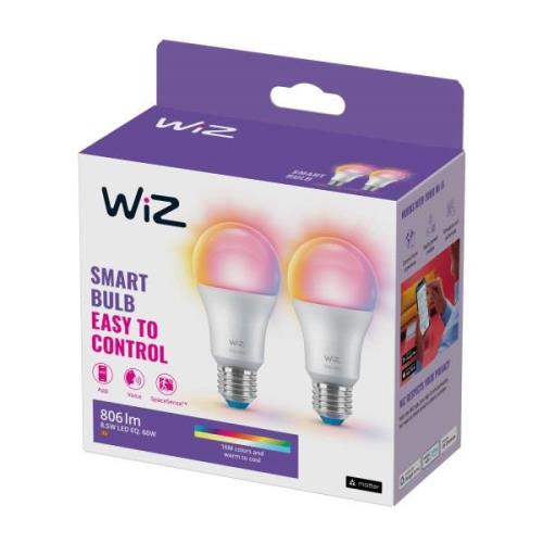 WiZ A60 LED-lampe mat WiFi E27 8,5W RGBW sæt med 2 stk