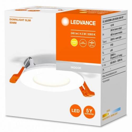 LEDVANCE Recess Slim LED-indbygningslampe Ø8,5 cm 3000K