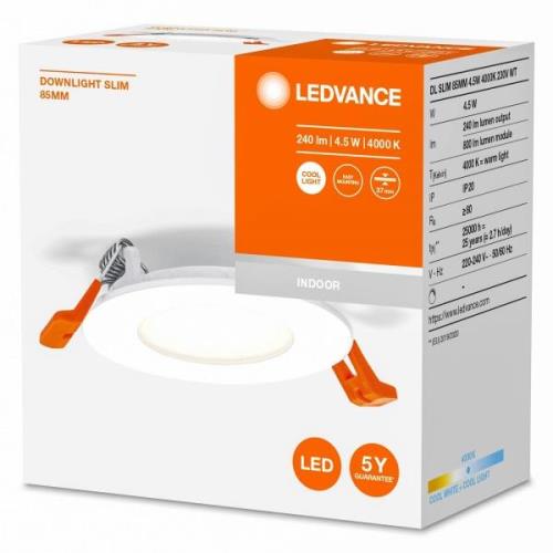 LEDVANCE Recess Slim LED-indbygningslampe Ø8,5 cm 4000K