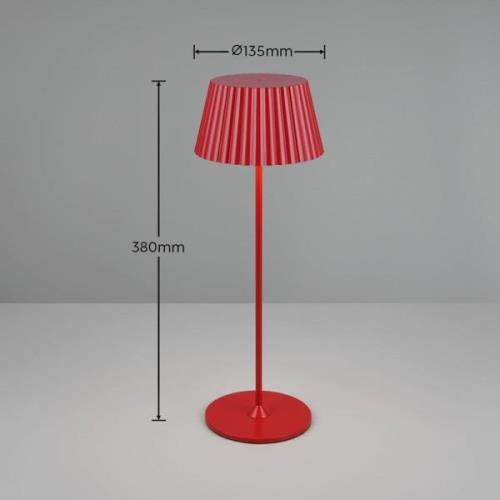 Suarez LED genopladelig bordlampe, rød, højde 39 cm, metal, dæmpbar