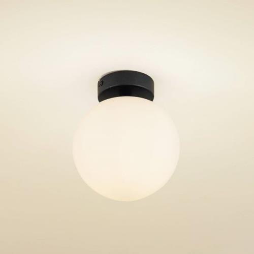 Lucande loftslampe Bidolo, sort, glas, Ø 15 cm, IP44