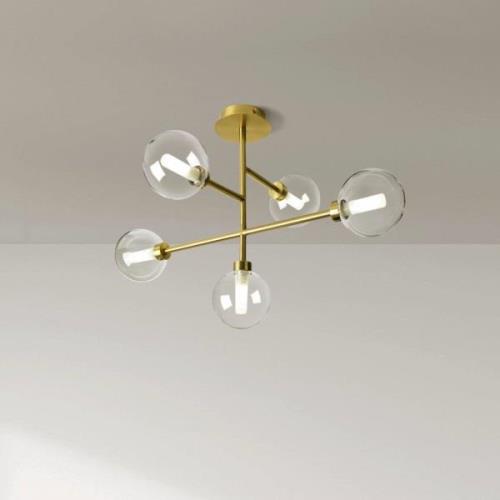 Loftlampe Dom, 5 lyskilder, klar/guld, glas