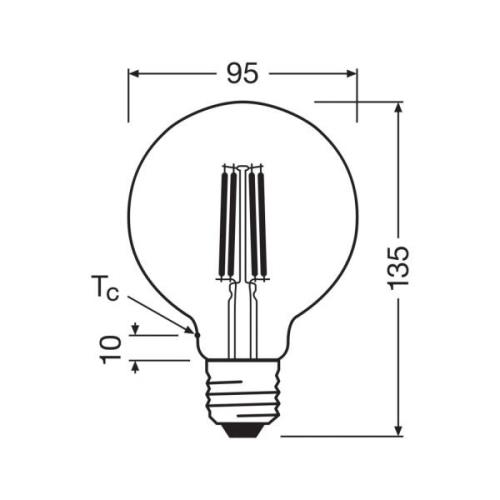 OSRAM LED-pære Globe G95 E27 5W Filament 4,000K