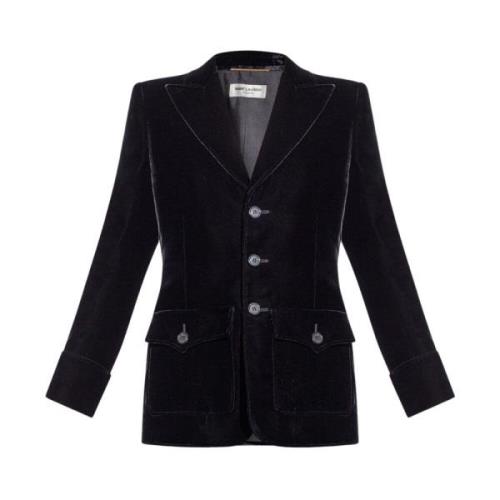 Velvet Sort Blazer med Peak Revers