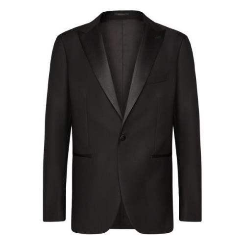 Sort uld tuxedo jakke med peak-revers