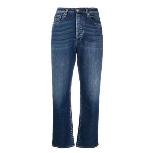 Blå Straight Jeans med Krøl Effekt