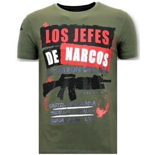 Mænds T-shirt Rhinestone - Los Jefes The Narcos - 11-6372G