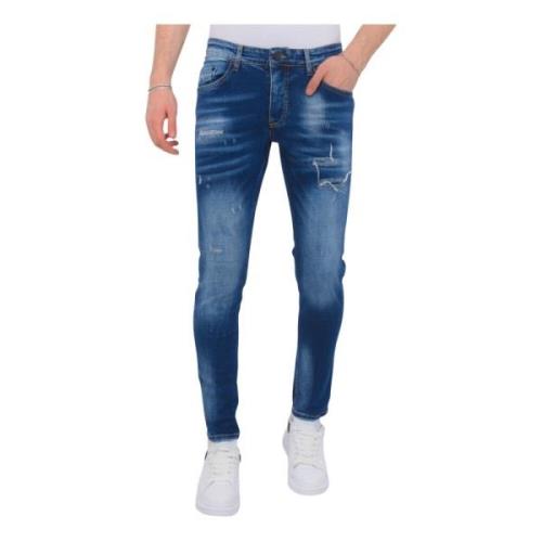 Blå Ripped Jeans Herre Slim Fit