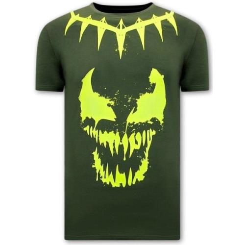 T-Shirt med Tryk Venom Face Neon