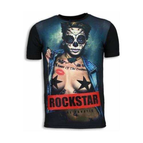 Rockstar Print 3D Rhinestone - Herre T-shirt - 6164Z