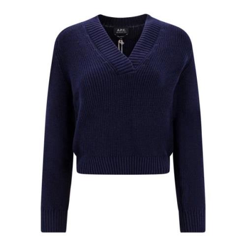 Blå Ribstrikket Bomuldssweater - Hyggelig og Stilfuld