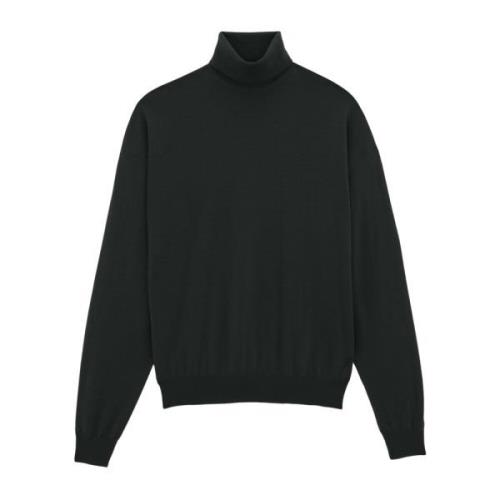 Sort Strik med Turtleneck og Broderet Logo