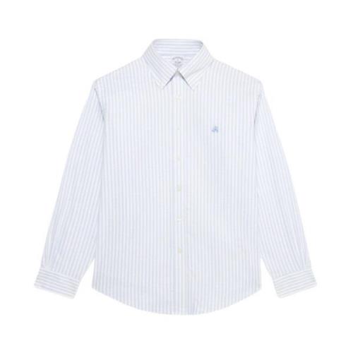Lysblå og hvid Regular Fit Non-Iron Stretch Bomuld Casual Skjorte med ...