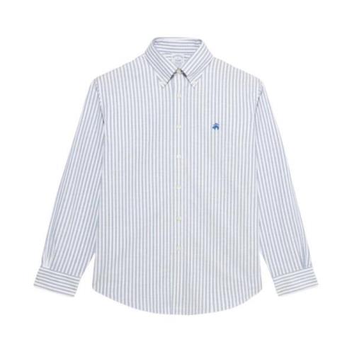 Blå-hvid Regular Fit Non-Iron Stretch Bomuld Casual Skjorte med Button...