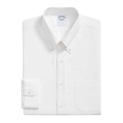 Hvid Regular Fit Non-Iron Stretch Bomuldsskjorte med Button-Down Krave