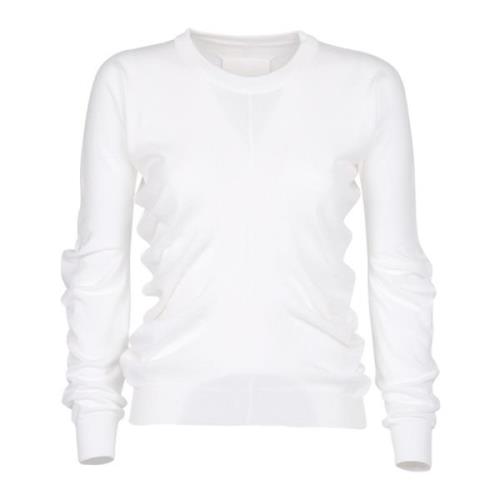 Hvid Bomuldssweatshirt med Rund Hals og Lange ?rmer