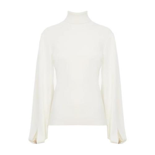 Hvid Mock-neck Sweater med Slidsærmer