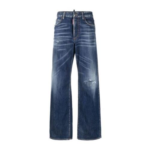 Blå højtaljede wide-leg ikon jeans