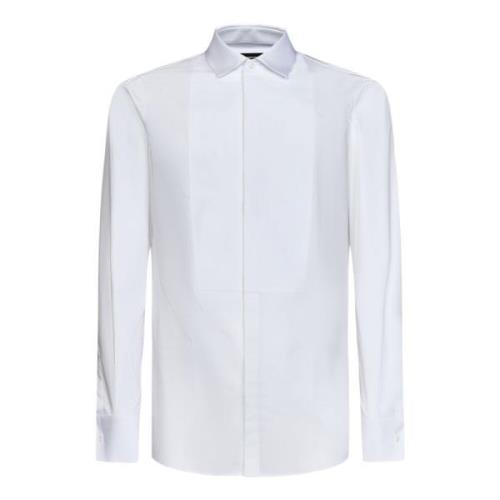 Hvid Bomuldsskjorte med Plastron Detalje