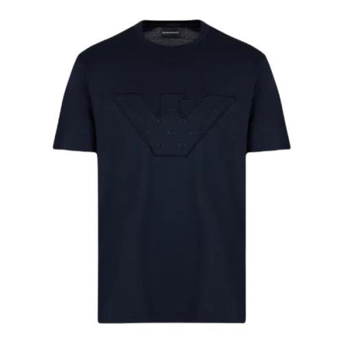 Blå Lyocell Blandings T-shirt med Maxi Ørnebroderi