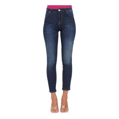 Blå Denim Love Birds Broderede Skinny Jeans