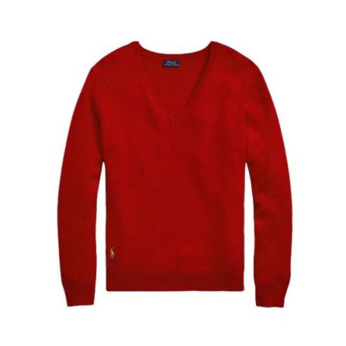 Rød V-hals Sweater med Cashmere Blanding