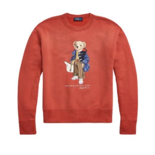 Langærmet Teddy Bear Sweatshirt - Størrelse: L, Farve: Faded Red