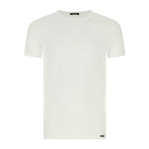 Hvid Strækbar Bomuld T-Shirt