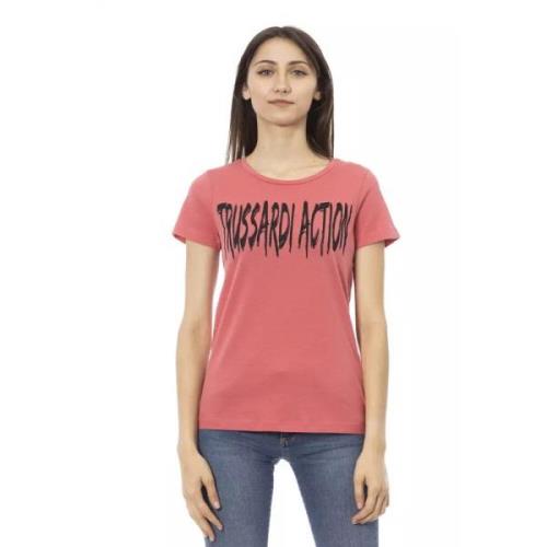 Pink Bomuld Kortærmet T-shirt med Frontprint
