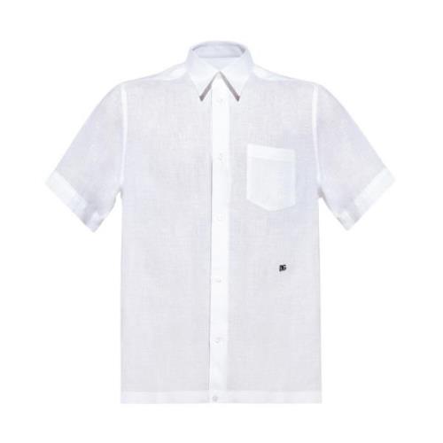 Hvid Linned Skjorte med Knapper og Sideslidser