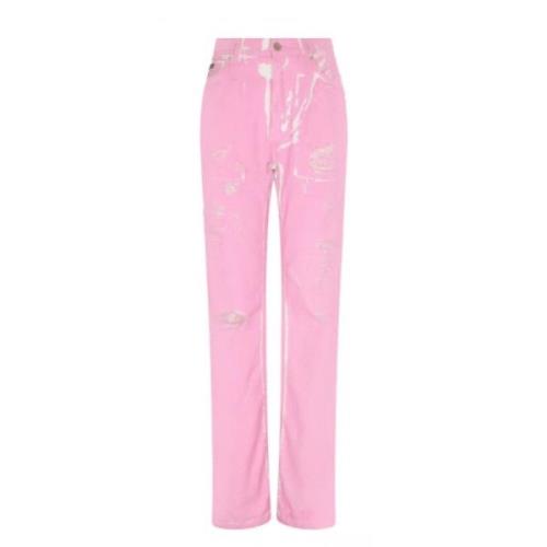 Rosa Pink Distressed-Detalje Denim Jeans