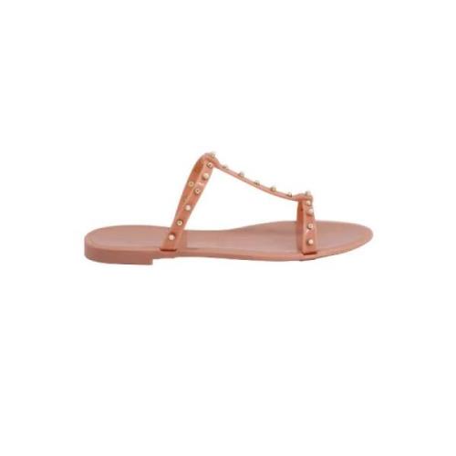 Lyserøde gummiflade sandaler med perle studs