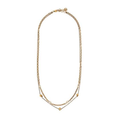 Guld Halskæde med Swarovski-perler og Signatur Dødningehoved Motiv