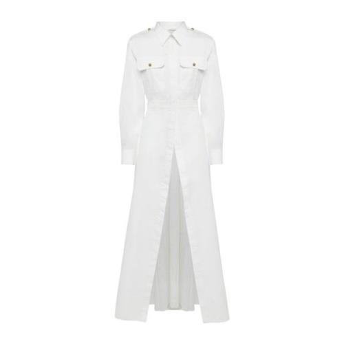 Hvid Maxi Skjortekjole med Klassisk Krave