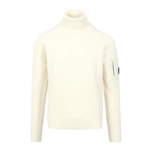 Hvid Turtleneck Sweater med C.P. Company Lens